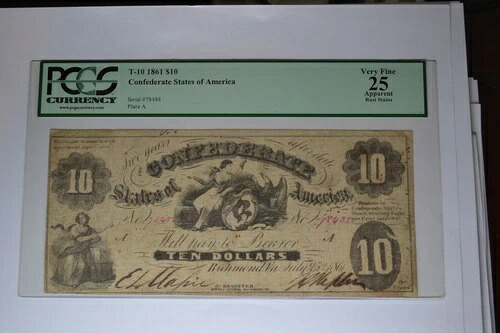 額装T10 $10 1861年。PCGS 非常に良好な状態 25