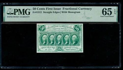 AC Fr 1312 $0.50 1863年 分割初版 PMG 65 EPQ ABNCo付き