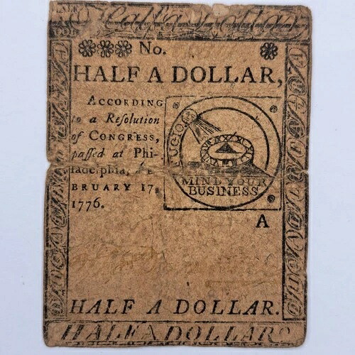 1776年2月17日 $1/2 大陸通貨コロニアル紙幣 -
