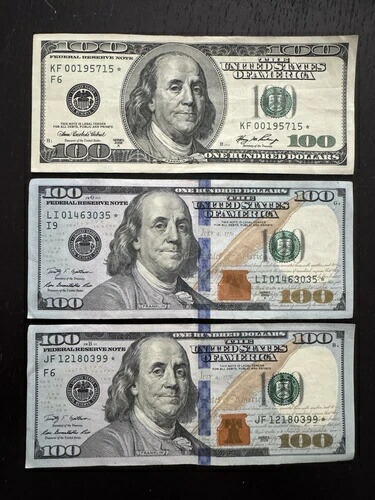 100ドル紙幣スター紙幣シリーズ（シリアル番号が低い3枚セット） 253,000円