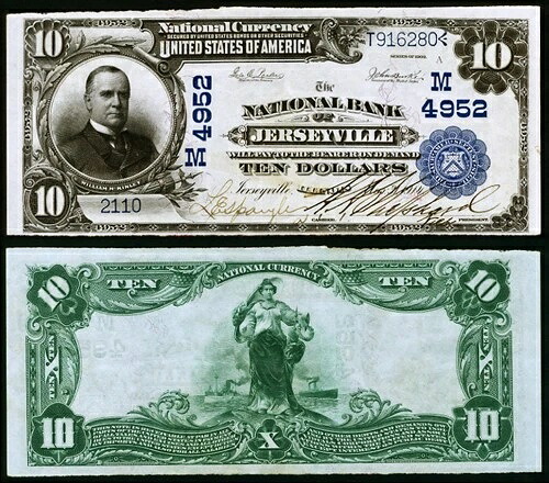 ジャージービル IL $10 1902 PB 国立銀行券 Ch #4952 国立銀行 AU