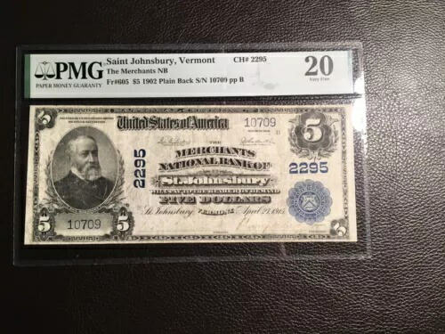 5.00 ナショナルBN セントジョンズベリー バーモント PMG 20 非常にきれいな紙幣 17 ラージノート 既知