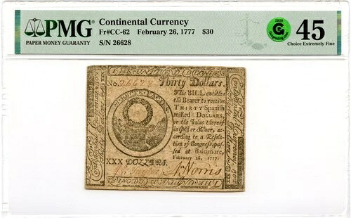 大陸通貨 Fr#CC-62 1777年2月26日 30ドル PMG XF-45 GCC *ボルチモア* 128,150円