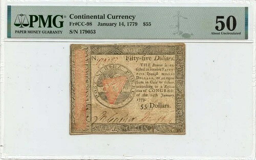 1779年1月14日 55ドル 大陸通貨 FR#CC-98 PMG AU50