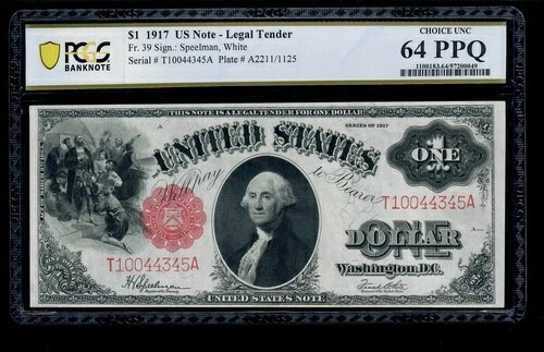 1917年 1ドル紙幣、Fr.39 Sawhorse、PCGS 64 PPQ UNC