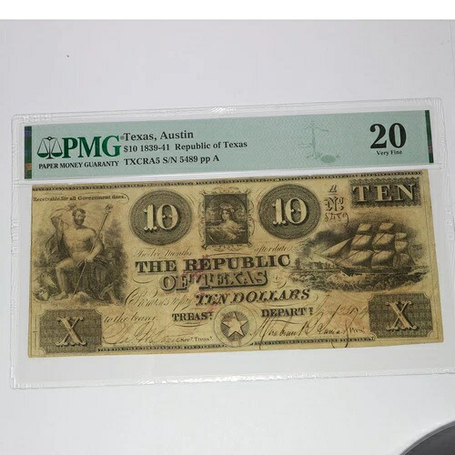 1840 PMG VF20 - オースティン・リパブリック・オブ・テキサス 10 ドル紙幣 #57023F