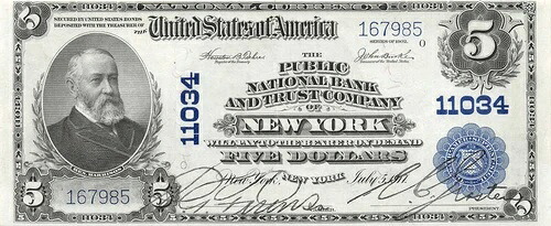 アメリカ合衆国 / 国立通貨 NY $5 シリーズ 1902 FR 606 流通紙幣 WL