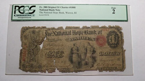 1 ドル 1865 年 ウォーレン ロードアイランド RI 国立通貨紙幣 紙幣 #1008 エース! 257,400円