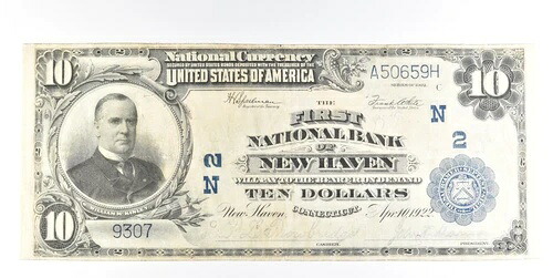 1902年 ニューヘイブン コネチカット州 10ドル紙幣 大型紙幣 CH 2 *0214