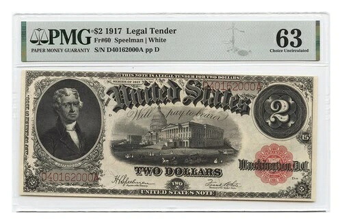 FR。 60 1917年 $2法定通貨 PMGチョイス UNC63 -ラージサイズ-