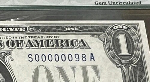 1928 年 A $1 シルバー証明書 - PMG 66 EPQ ? 低番号 S00000098A ? 古い PMG ホルダー (SA)-