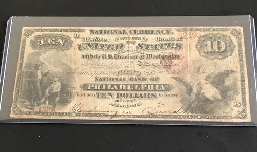 1865-$10-ペンシルベニア州フィラデルフィアの第3NB-テープで補修済み、破れあり、状態F。
