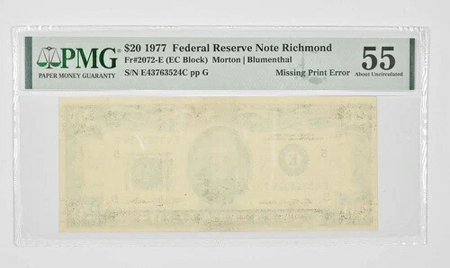 $20 1977 リッチモンド、VA FRN PMG 55 UNC Fr# 2072-E 印刷エラー欠落 *0911について
