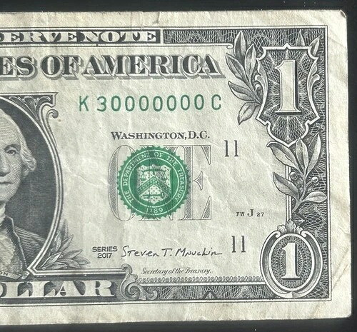 (マルチミリオネア!) $1 ベリーレア 3000 万紙幣 ファンシー番号 K30000000C-