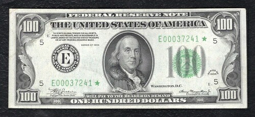 FR. 2152-E* 1934 $100 *STAR* FRN 連邦準備銀行券 バージニア州リッチモンド UNCについて 168,300円