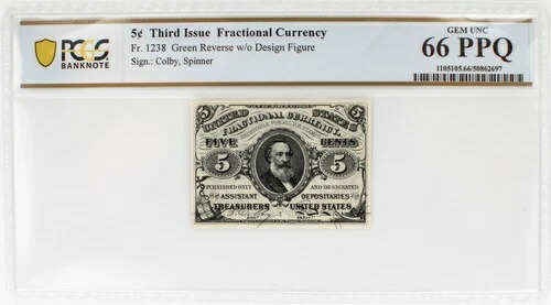 Fr-1238、5セント スペンサー・クラーク、第3回発行、米国分数通貨、PCGS 66PPQ