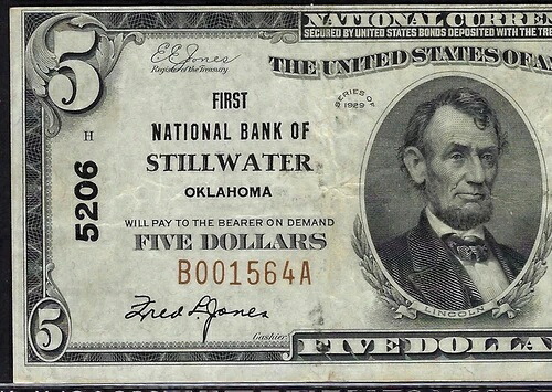 ???? OK 1929 $5 ??スティルウォーター、オクラホマ州?? ファースト NB PCGS チョイス VF 35 168,300円