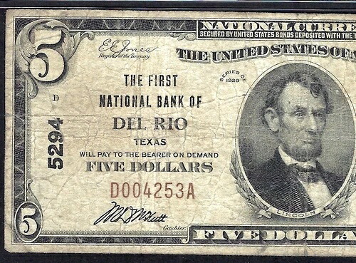 ???? TX 1929 $5 ?? デルリオ、テキサス州 ?? PMG CHOICE FINE 15 希少!!!