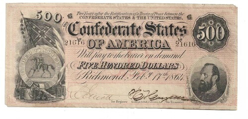 1864年 $500 アメリカ連合国リッチモンド 1864年2月17日 T-64-
