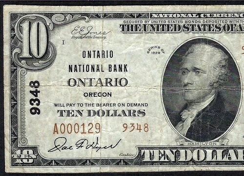 ????または1929年$ 10 TYPE-2 ??オンタリオ、オレゴン?? PMG非常に良い25を見つけるのが難しい!-