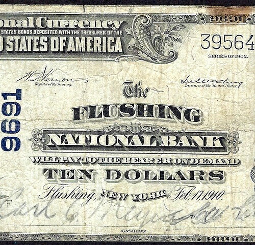 ???? NY 1902 $10 ??フラッシング、ニューヨーク?? THE FLUSHING NB 希少紙幣!!!