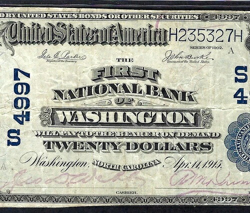 ???? NC 1902 $20 ??ワシントン、ノースカロリーナ?? PMG 非常に良い 20 発見のが難しい!-