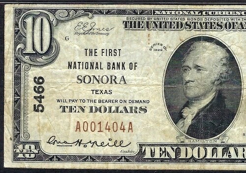 ???? TX 1929 $10 ?? テキサス州ソノラ ?? PMG 非常に良い 20 見つけるのが難しい-