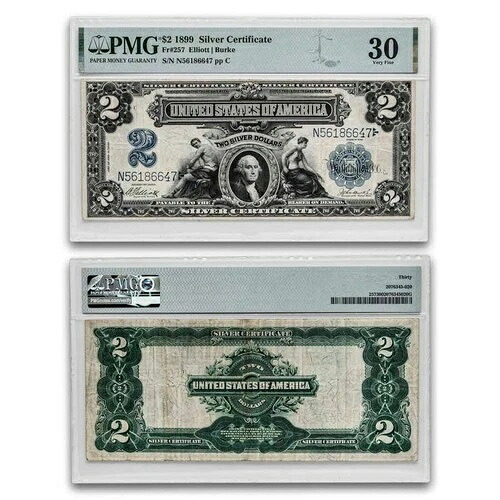 1899年 $2.00 シルバー証明書 ジョージワシントンVF-30 PMG(Fr#257)-