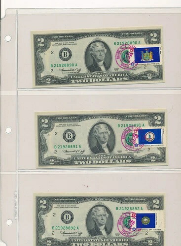 1976年 50枚セット 米国2ドル紙幣、50州のうちの1州、切手発行初日、米国紙幣