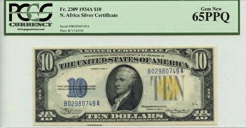 1934A $10 北アフリカ - 第二次世界大戦緊急発行 Fr# 2309 PCGS Gem65 PPQ