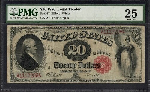 1880年 $20 法定通貨 PMG 25 Fr.147 アイテム #8003623-047-