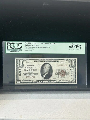 SASA 1929 Amer National Bank Grand Rapids $10 Charter 13328 Pcgs Gem New 65ppq