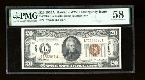 DBR 1934-A $20 FRN ハワイ Fr. 2305 PMG 58 シリアル L77252041A|WORLD RESOURCE【QUEEN店】