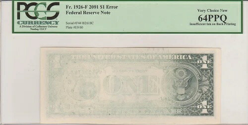 2枚セット 連続 2001年 $1 1ドル バックにインク不足 PCGS MS64-