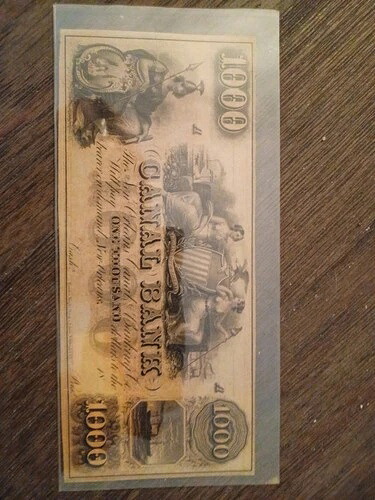 1800年代のカナルバンク1000ドル紙幣（ニューオーリンズ）廃盤通貨*クリスプ*