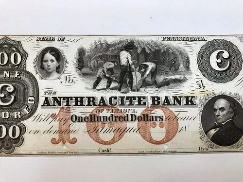 A&O-ペンシルベニア州タマクア無煙炭銀行 $100 プルーフレッド 100 O.P. 素晴らしいデザイン-