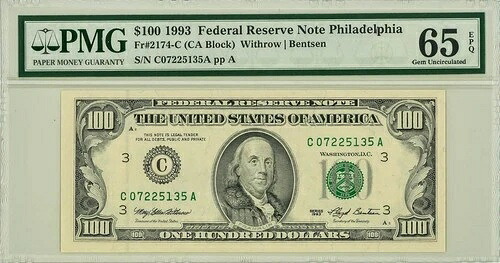 3つのグループ $100 連邦準備銀行紙幣混合日/グレード PMG 947100-124-