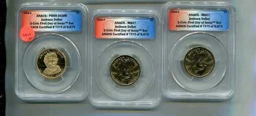 2008年 P D S アンドリュー・ジャクソン大統領ドル ANACS MS67 PR69 FDI 3枚セット 9744R