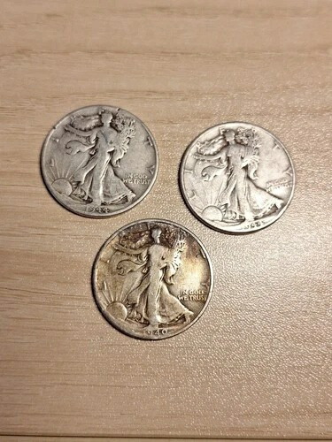 （3）ウォーキングリバティ90％シルバーハーフドル1944年（X2）+ 1940年流通品