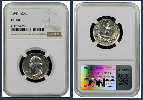 1941年ワシントン銀貨25セント プルーフ NGC PF60認定