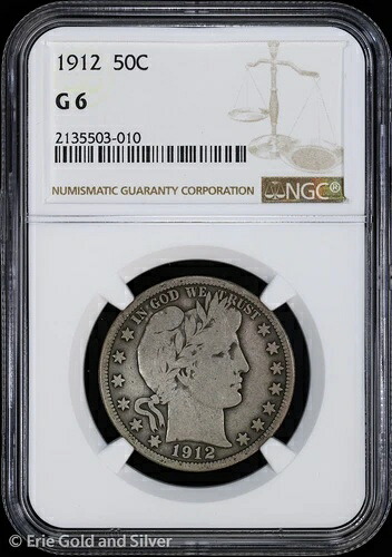 1912年 50セント バーバー ハーフダラー NGC G 6