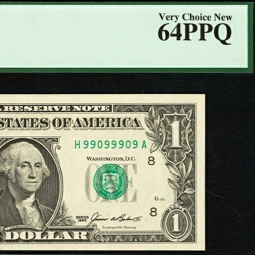 1985 $1 FRN PCG 64PPQ - ファンシーリピーター シリアル番号 99099909