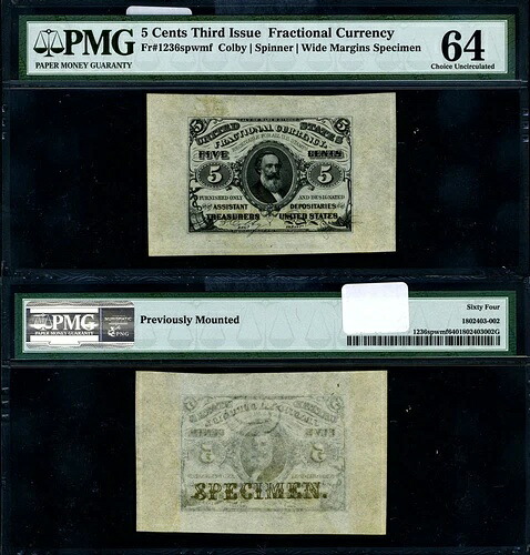 FR. 1236 SP 5 c. 第3回発行分数紙幣 ワイドマージン フロントチョイス PMG CU64