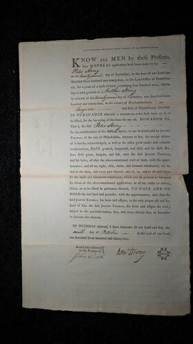 1794年 ペンシルバニア州ノーサンバーランド 植民地通貨土地譲渡 400エーカー 希少