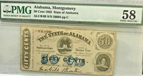 アメリカ合衆国 1863年 50セント、見本、アラバマ州。PMGグレード、非常に希少