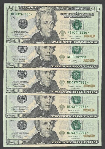 2017年リッチモンド 20ドルスター連邦準備銀行券5枚 (NE03747930* - 03747934*) UNC