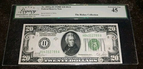 1928年-B $20 FRN ダークグリーンシール-セントルイス-レガシー 45 リッキーコレクション-