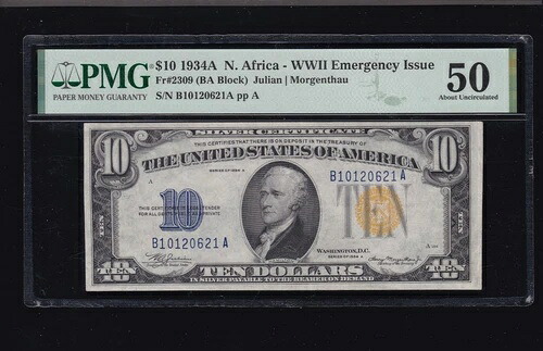 米国 1935A $10 北アフリカ緊急発行 BA ブロック FR 2309 PMG 50 AU (621) 69,575円