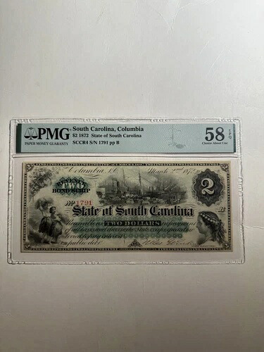 サウスカロライナ州コロンビア $2 1872 チョイス 未流通 58 EPQ