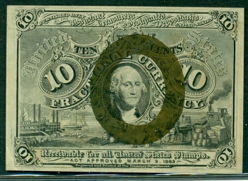 10セント小数通貨、追加料金付き 1863およびs、Fr. #1246、UNC